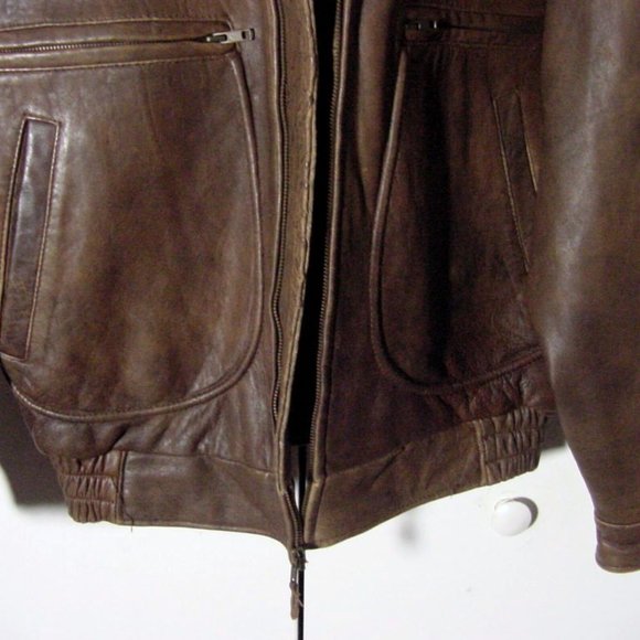 Vtg 90's Brown Leather "New River" Bomber jacket Sz L - Picture 3 of 13